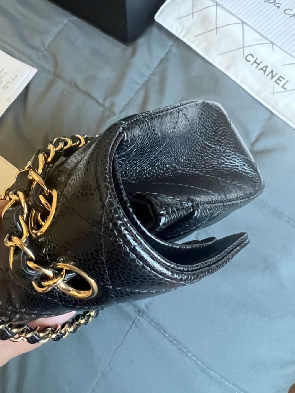 CHANEL Black Quilted Caviar Leather Shoulder Bag with Gold Hardware - Picture 7 of 12